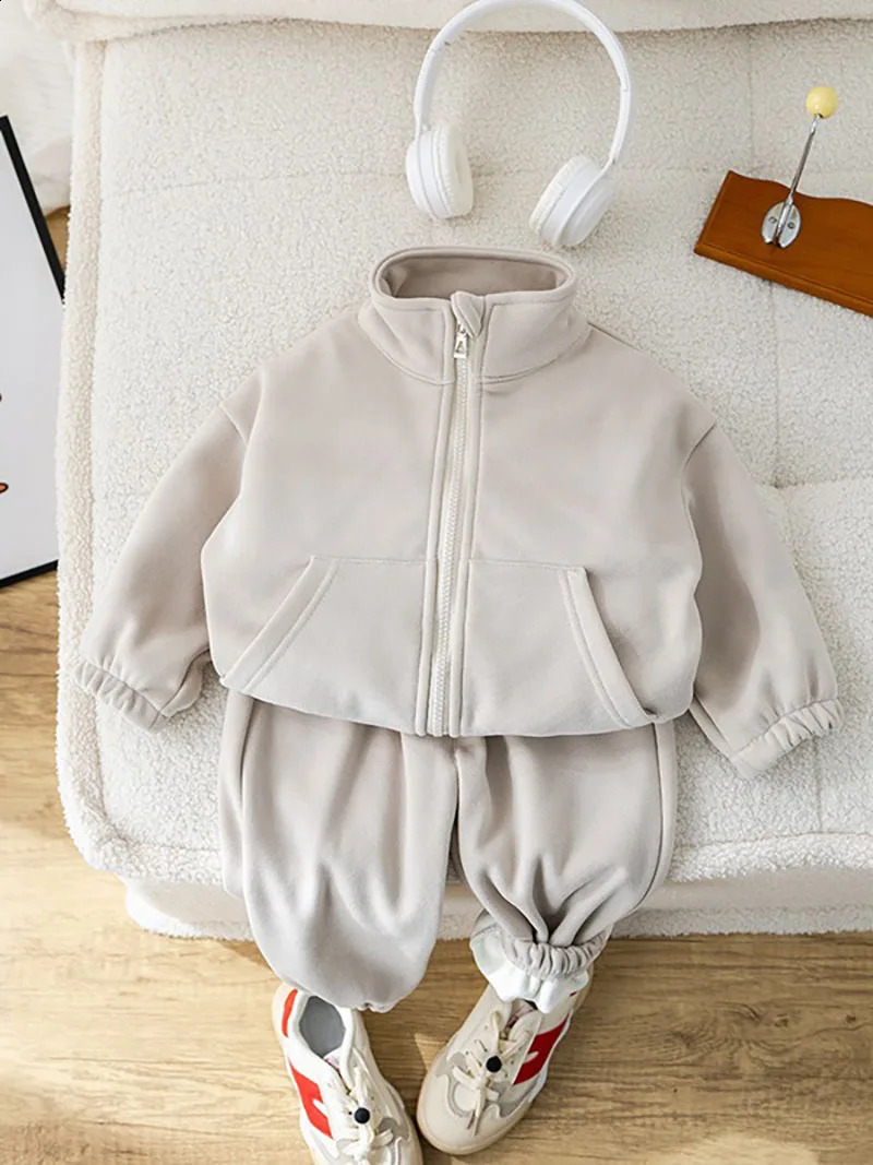 MILANCEL Winter Kids Thicken Clothes Set Girls Cute Solid Color Overcoat Pants Children Sports Suit Outwear 2PCS 240902