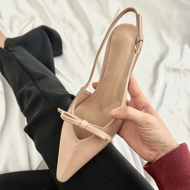 Eilyken New Style Butterfly-knot Pointed Toe Pumps Women Fashion Low Thin Heels Outdoors Banquet Dress Mule Ladies Shoes ae04
