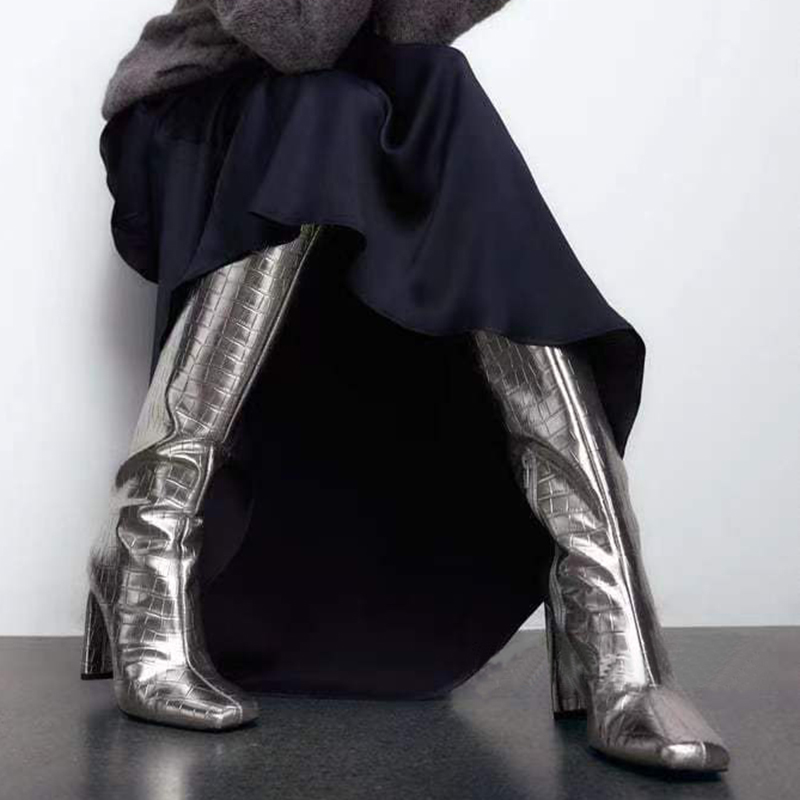 JOZHAMTA Size 34-43 Knee Boots Women Band High Heels New Shoes Woman Winter Fashion Square Toe Long Boot