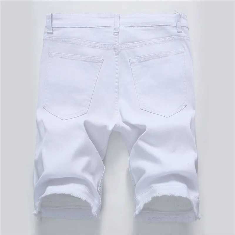 2023 Summer New Mens Denim Shorts Street Clothing Trend Personality Slim Short Jeans White Red Black Male Brand ClothesX240914