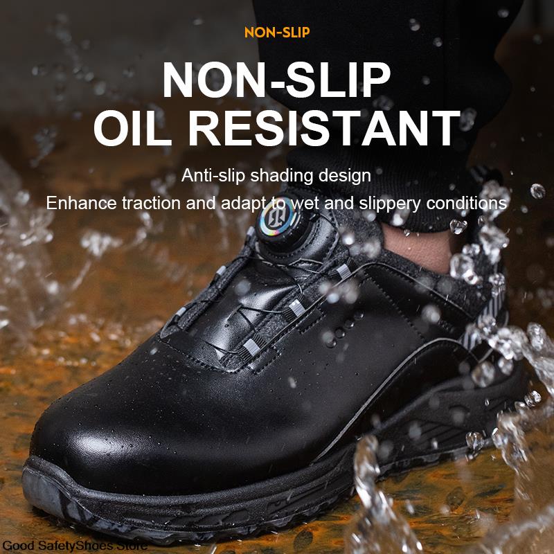 Button Rotating Men Waterproof Safety Boots Platsic Toe Insulation 6KV Anti-Smash Work Shoes Sneakers 9872