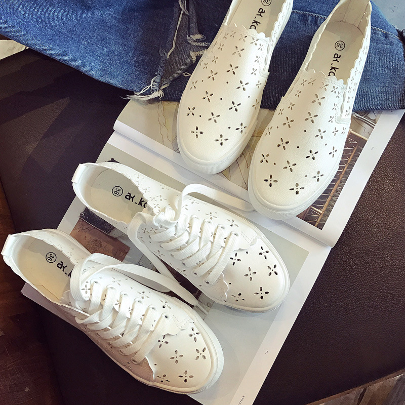 Women's White Shoes Fashion Hollow Casual Flats Breathable Comfortable Walking Vulcanized Shoes Woman Sneakers Sapatos De Mujer