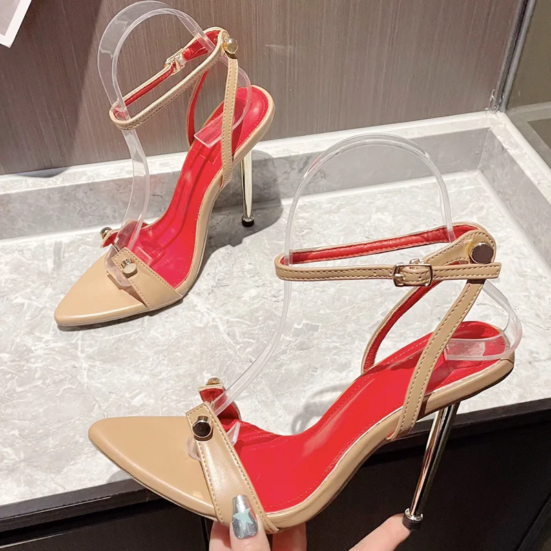 Eilyken Street Style Sexy Rivet Stiletto High Heels Women Sandals 2024 Summer New Buckle Strap Wedding Party Female Shoes 8c21