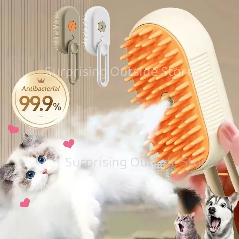 Cat Dog Pet Spray Massage Brush 3 in 1 One Button Steam Spray Folding Rotatable Floating Hair Bath Hair Removal Brush Comb Lice