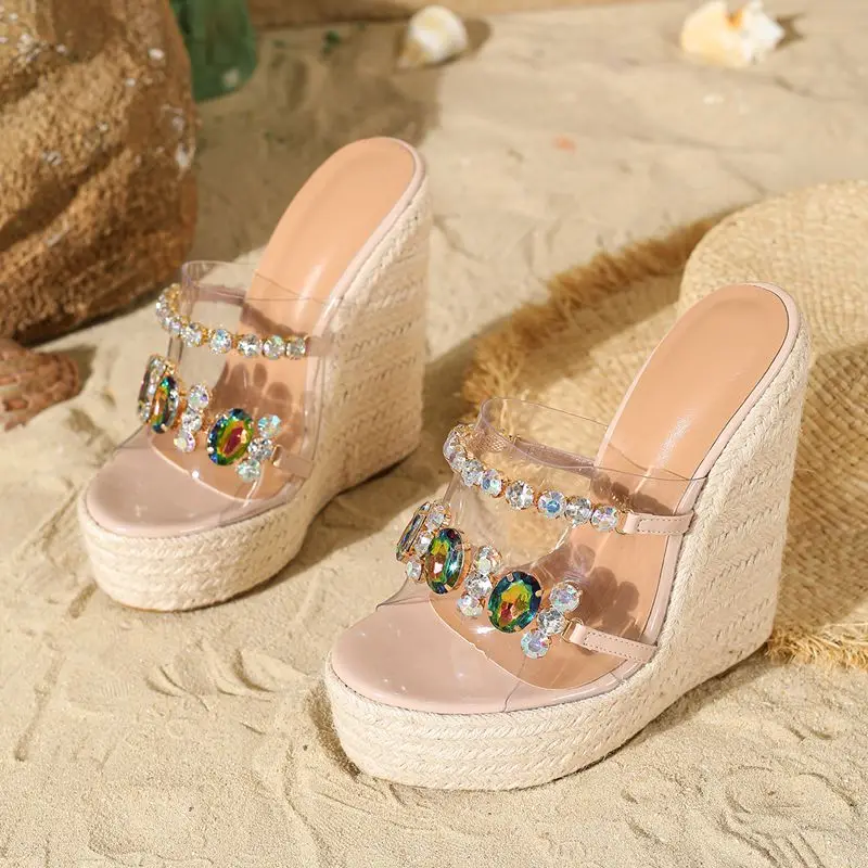 New Eilyken CRYSTAL PVC Transparent Weave Platform Women Slippers Fashion Wedges High Heels Shoes Casual Party Summer Sandals fbdd
