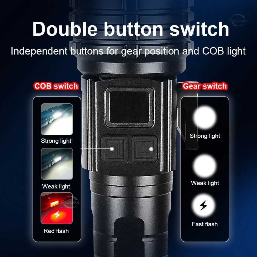 2024 1000000LM High Power Rechargeable LED Flashlight Work 26H Illumination 2000M Ultra Powerful Led Torch With Magnet Lantern Y240913