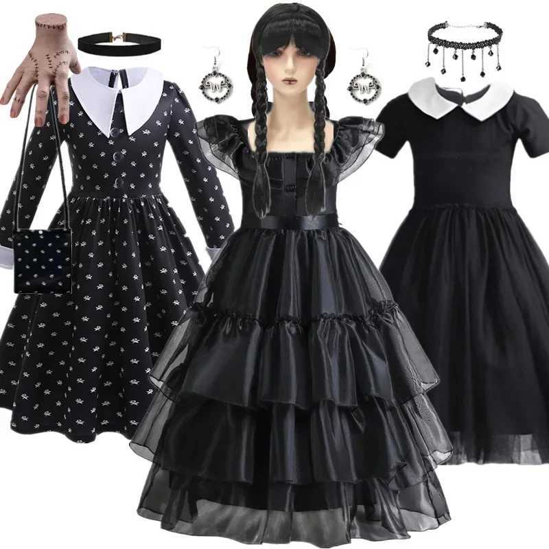 Wednesday 2024 Adams Childrens Clothing Girls Clothing Childrens Halloween Carnival Role Playing Black Gothic Party Costume W240914