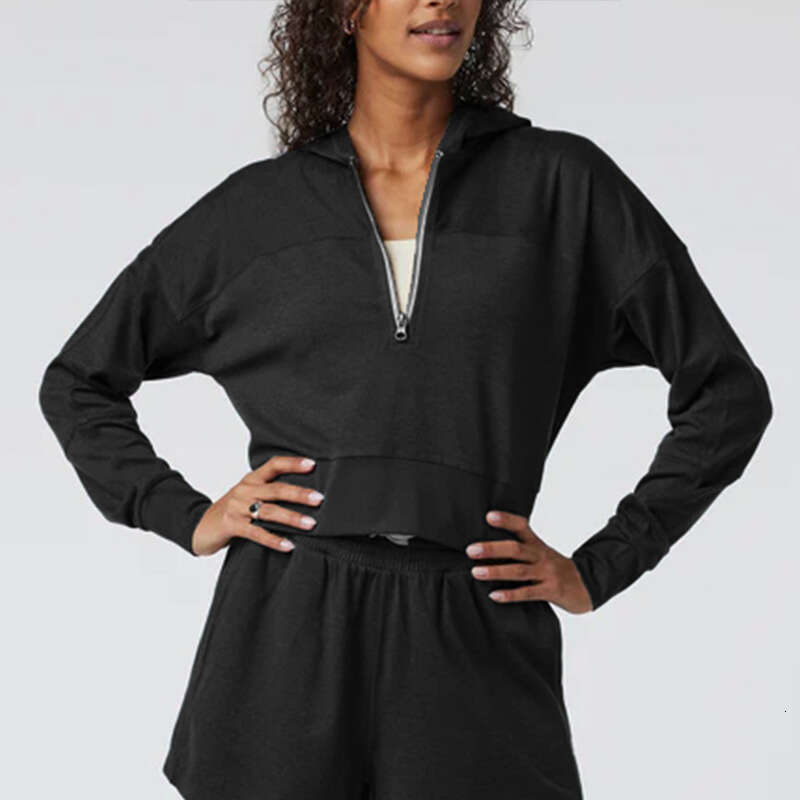 New Half Zipper Short Hoodie Loose Long Sleeve Sportswear Fitness Shorts Casual Sports Set