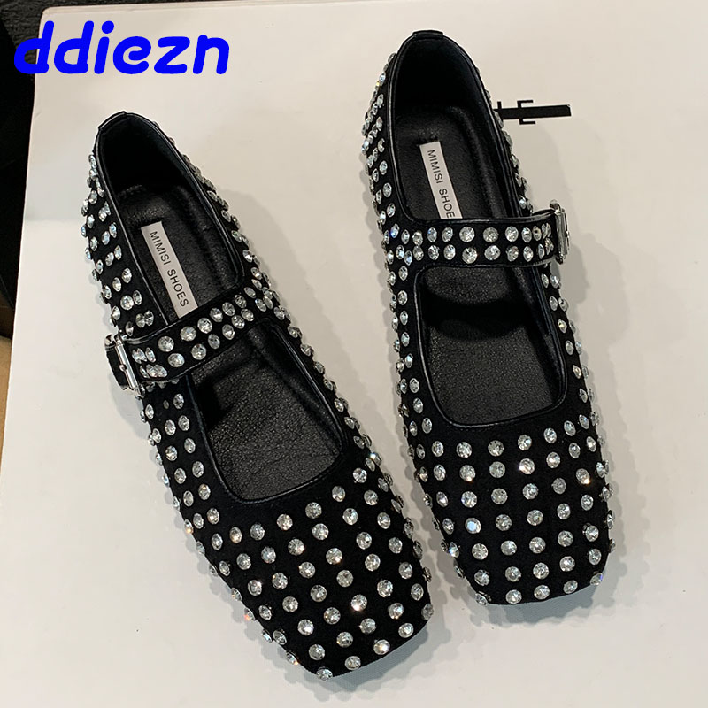 Fashion New Buckle Strap Mesh Women Mary Janes Crystal 2024 Female Shallow Footwear New Ladies Flats With Shoes 943e