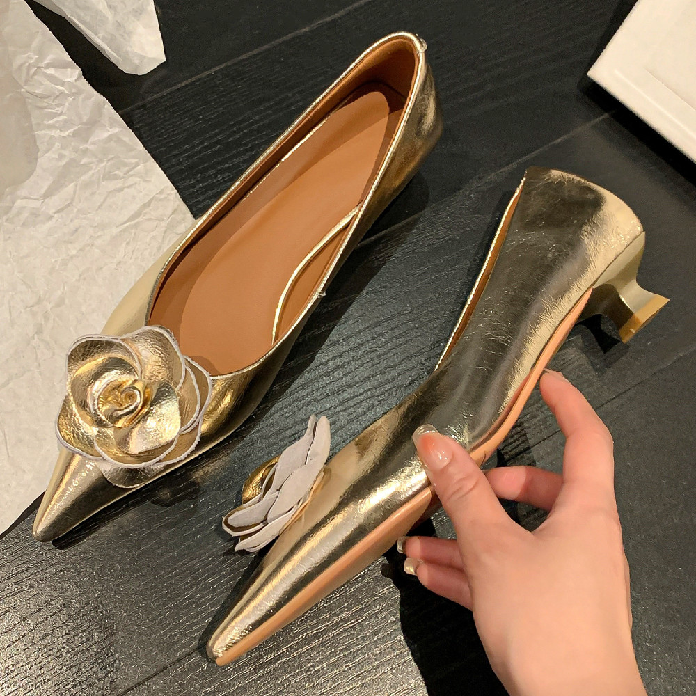 genuine Women's leather kitten pointed toe slip-on pumps elegant ladies low heel soft New comfortable daily dress shoes women 4d45