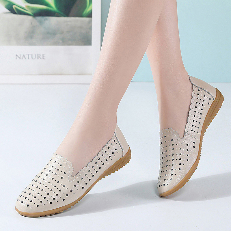 Summer Women Fashion Casual Shoes Leather Slip-on Flats Loafers Ladies Designer Sneakers Hollow Out Breathable Women's Moccasins