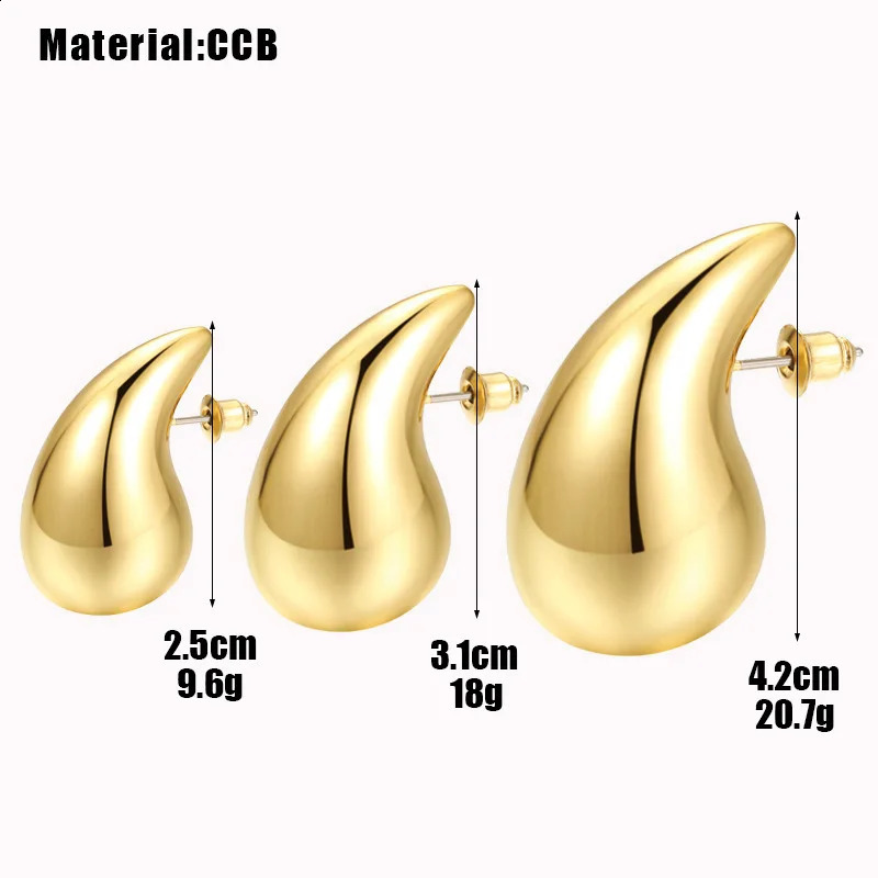 Vintage Glossy Waterdrop Dangle Earrings for Women Lightweight Hollow Thick Teardrop Gold Color Chunky Hoops Fashion Jewelry 240914
