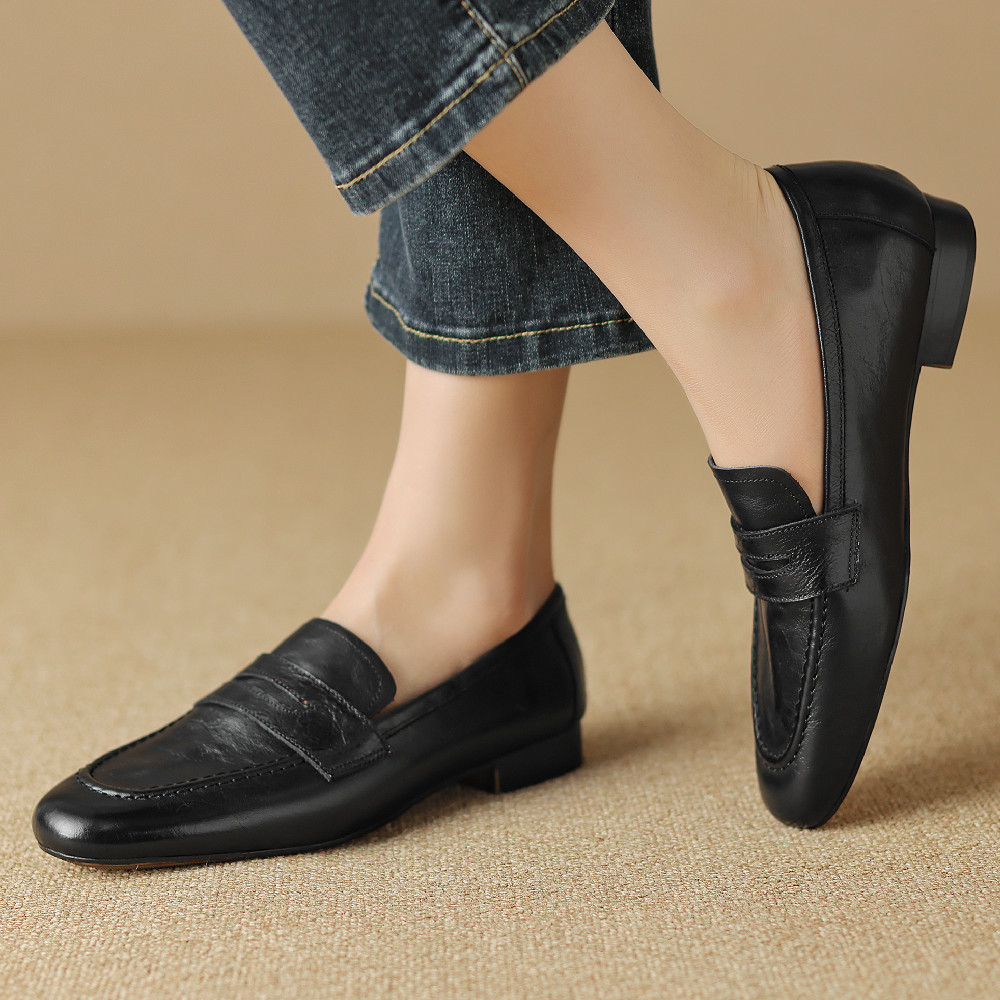 cow Women's New leather round toe slip-on flats loafers leisure soft comfortable casual female moccasins high quality daily shoes 3e8c