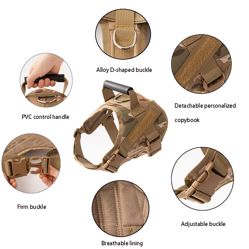 Tactical Dog Harness Vest with Handle,Military Dog Harness for Large Medium Dogs Adjustable Dog Vest Harness for Walking Hiking