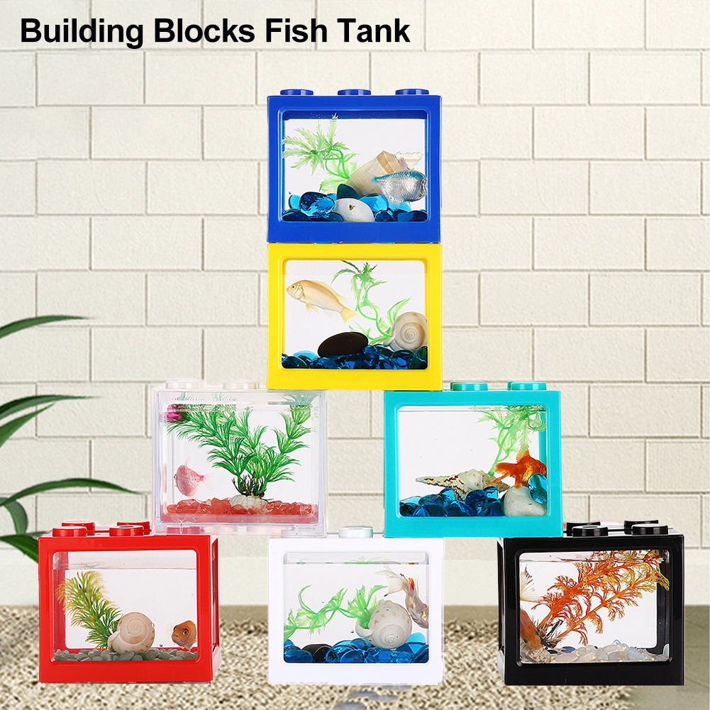 Multicolor Stackable Aquarium Tank with Air Vent Box Accessories Mini Building Blocks Betta Fish Tank LED Light Small Pet Cage