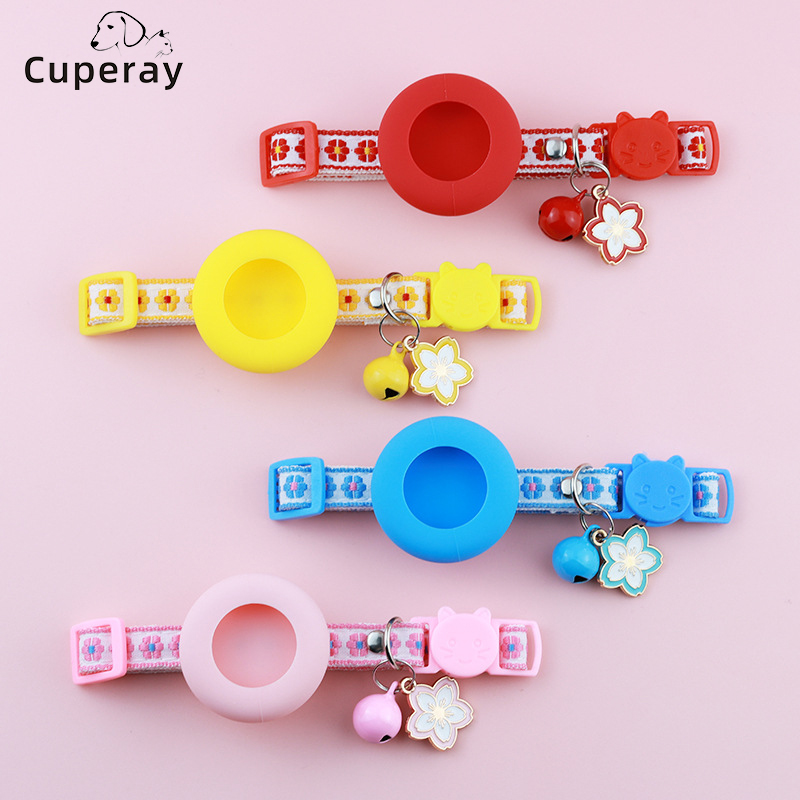 Airtag Cat Collar Breakaway,Kitten Collar with Air Tag Holder and Bell for Girl Boy Cats,1cm in Width and Lightweight Cat Collar