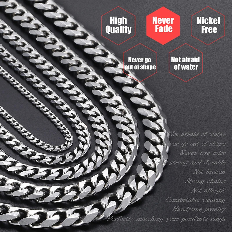311mm Mens Curled Chain Necklace Silver Stainless Steel Cuban Long Neutral Punk Classic Jewelry 240912