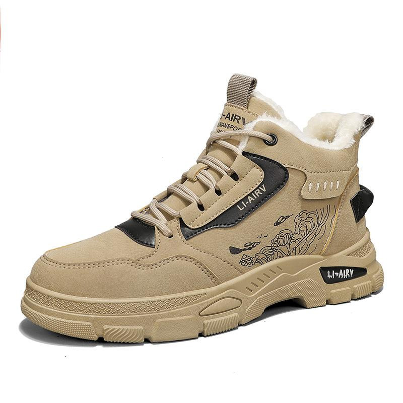 New autumn and winter high top Martin for students wearing warm snow boots with added fleece, Korean version trendy casual thick soled cotton shoes