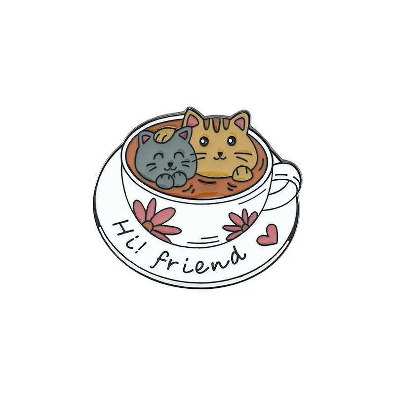 Custom Cup Cat Enamel Pins Cute Cats Coffee Animal Brooch Clothes Badge Backpacks Kitten Cafe Jewelry Gift For Friends WholesaleX240914