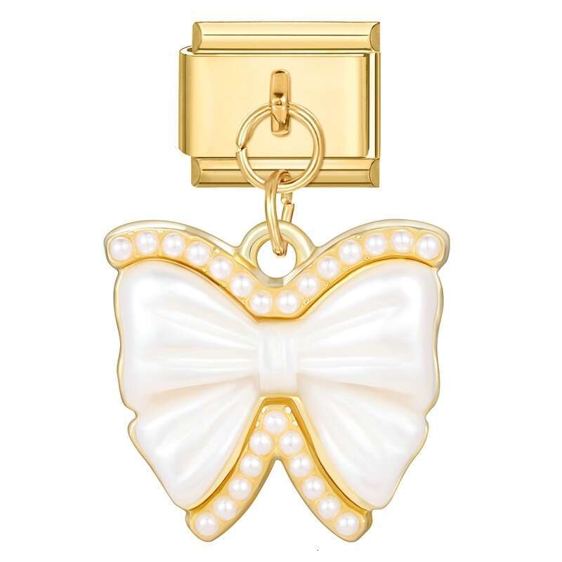 New Women's Gift Gold cute bow heart Pendant Italian Charms Links Bangle Beads Fit 9mm Stainless Steel Bracelet Making DIY For Women Fashion Jewe