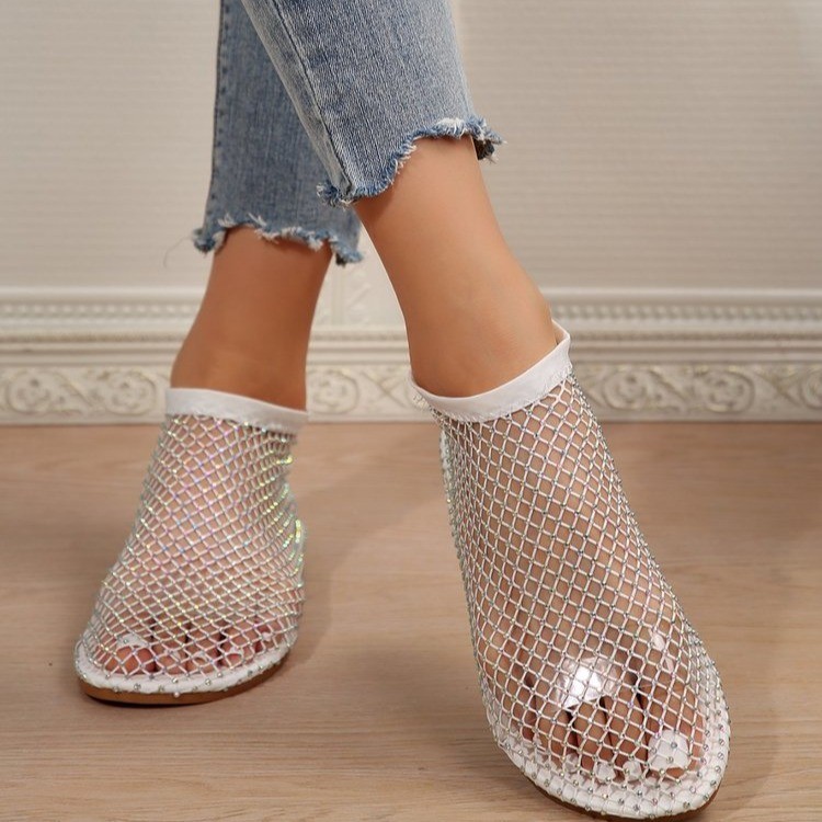 Summer Fashion Mesh Sandals Women's 2024 Thin Mesh Cotton and Linen Sandals Literary and Artistic Lace Hollow Mesh Boots 35-44