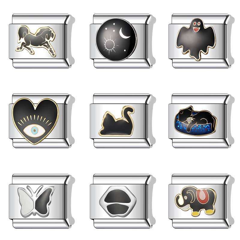 New Women's Gift black animal Bead Italian Charms Links Bangle Beads Fit 9mm Stainless Steel Bracelet Making DIY For Women Fashion Jewelry