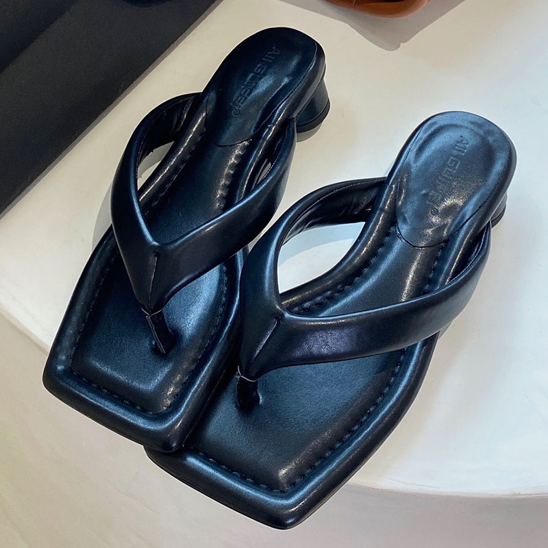 New Female Footwear Round For Women Slides 2024 Fashion Square Toe Ladies Heel Slippers Sandals Shoes Flip ps 525c 88e