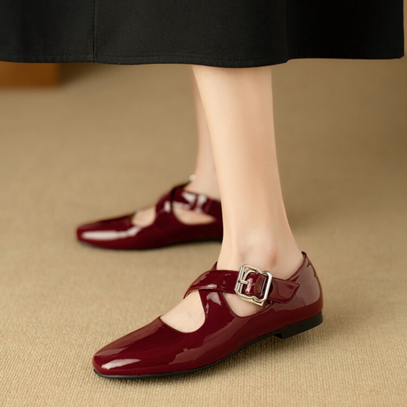 Spring/Summer NEW Square Toe Low Heel Pumps Retro Mary Janes Patent Leather New for Women Ladies Shoes Flats bdd3