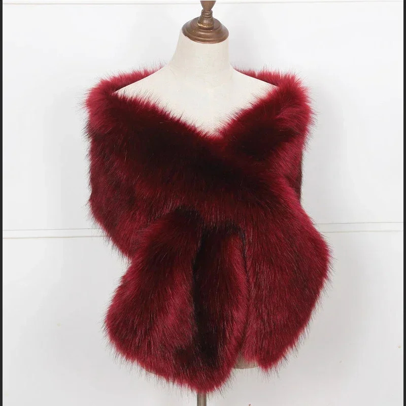 Faux Fox Fur Women Wraps Long Plush Tippet for Woman Large Scarf Cloak Party Dress Fluffy Fur Shawl Poncho Bride 240910