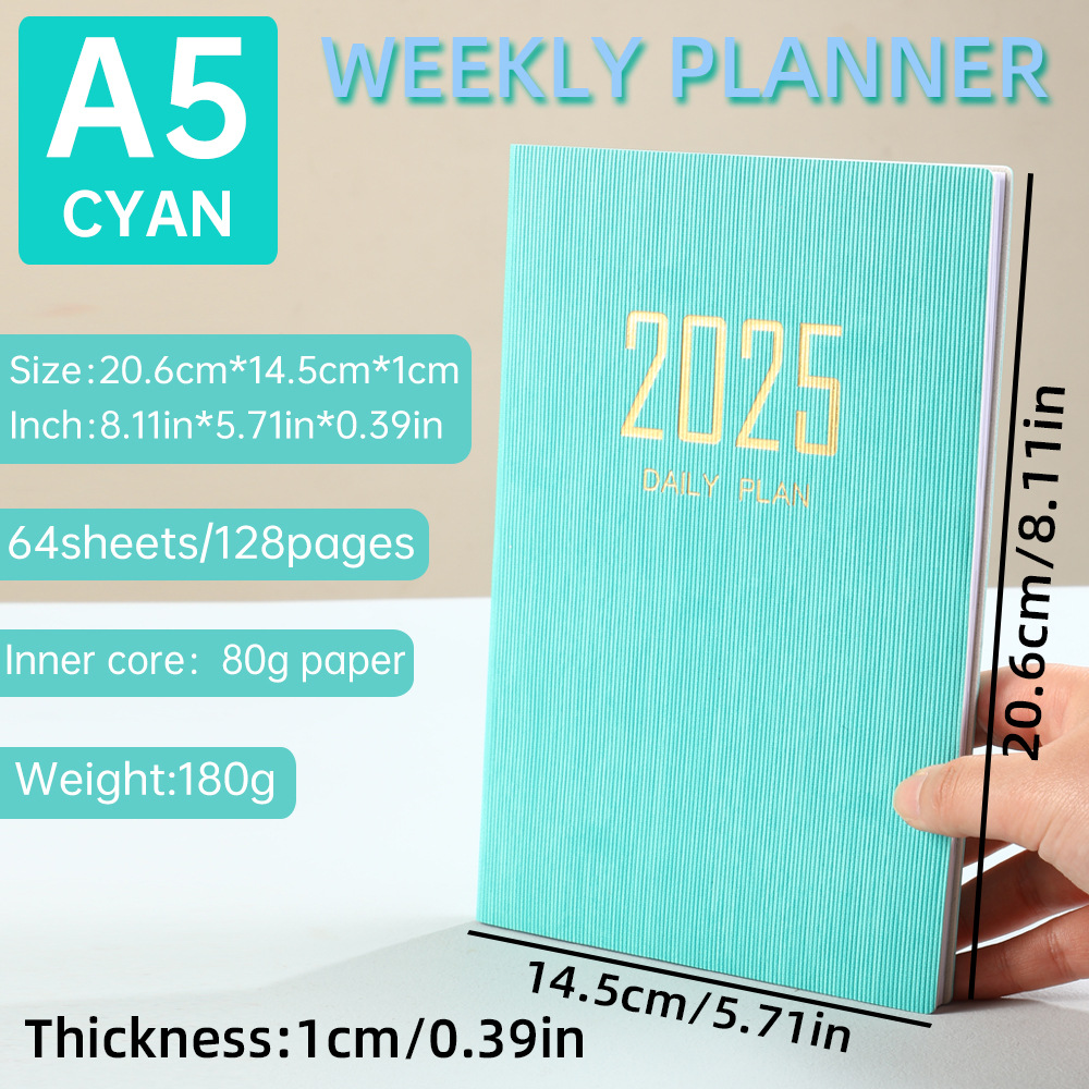 2025 Exquisite Day Planner, Multi-color Hard Cover, Daily Time Management Notepad
