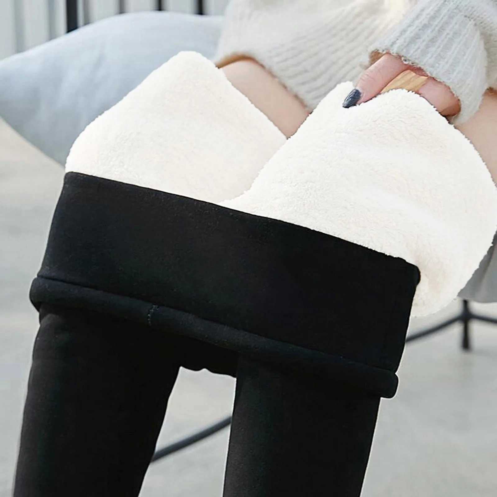 WomenS Autumn Winter Solid Color Flower Prints Workout Home Warm Elastic Waist Plush Trousers Pants Leggings 2025 Casual WearX240914