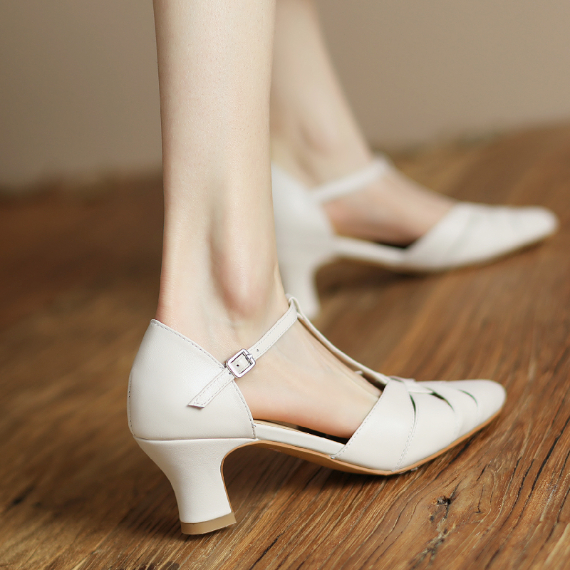 Leather Genuine Women's Sandals New Summer Red Nude Medium Heels Gladiator Flip ps Casual Ballet Dance Shoes Female 0364