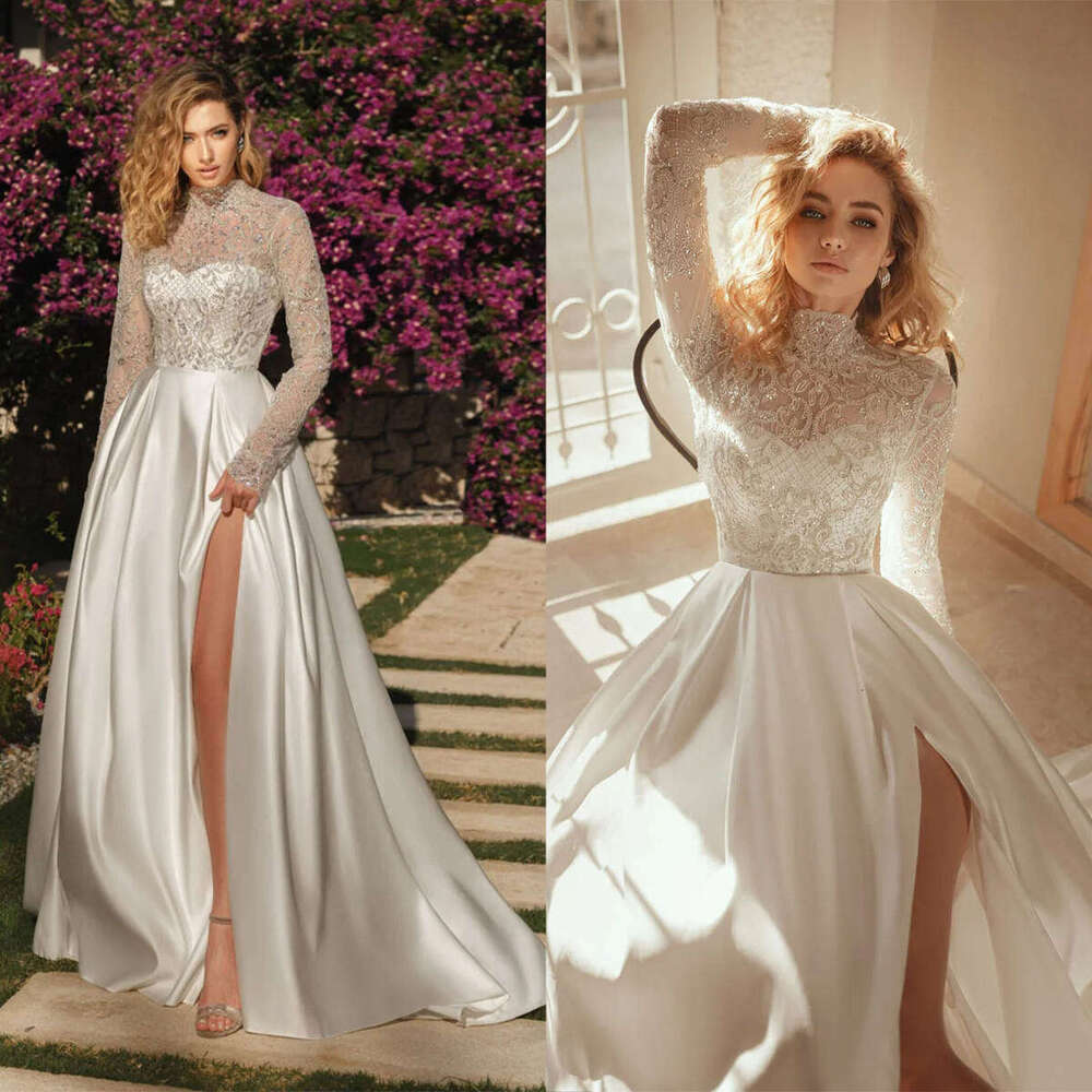 A Wedding Dresses E Split Appliques Sequined Sleeve Or Length Long Bridal Gown Vestido De Novia Custom Made ppliques