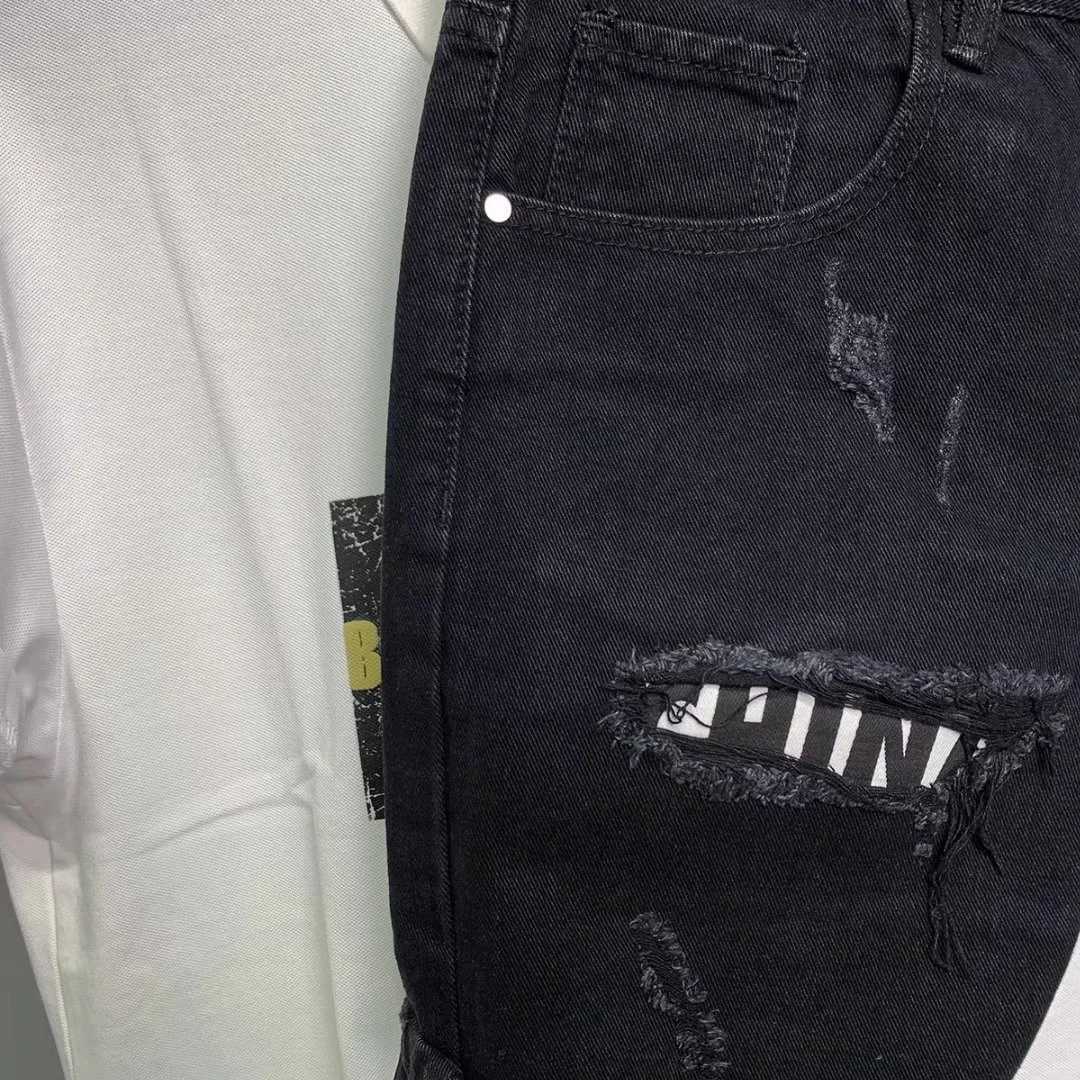 New Mens 2024 Hole Stickers Fashion Hole Denim Short Pants Black Hip Hop Jeans ShortsX240914