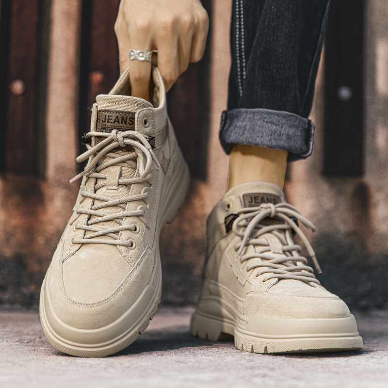 Autumn New Winter High Top Thick Soled Wear-resistant Genuine Leather Casual Versatile Men's Hiking Shoes e0fa