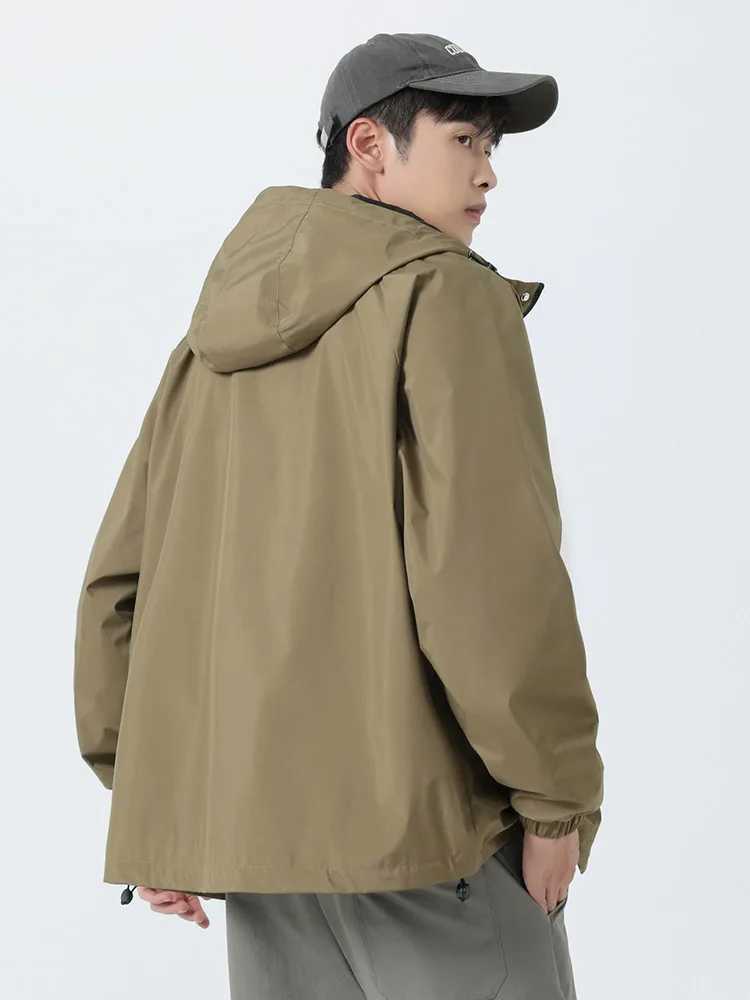 2024 Autumn New Mens Casual Jacket Korean Fashion Outdoor Waterproof Hooded Winbreaker Loose Jacket Plus Size 6XL 7XL 8XL W240914