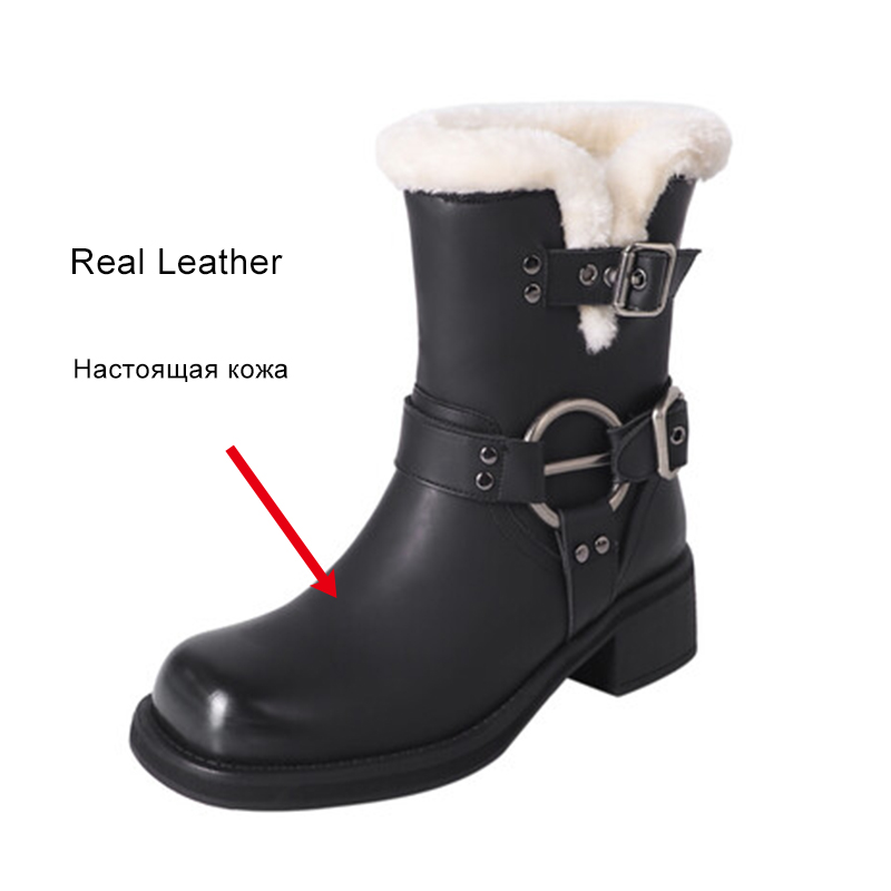 JOZHAMTA Size 34-40 Winter Women Warm Wool Snow Cow Suede Leather Quality Round Toe Ankle Boots Shoes Woman Casual Outdoor