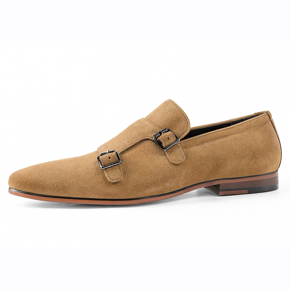 New Cow Suede Double Buckle Monk Shoes Yellow Breathable Men Casual Shoes Handmade Zapatos De Hombre Men Shoes