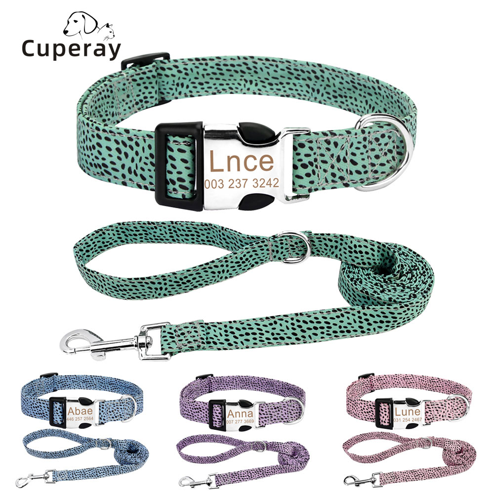 Dog Collar and Leash Set Combo Safety Set for Daily Outdoor Walking Running Training Small Medium Large Dog Custom Nameplate ID