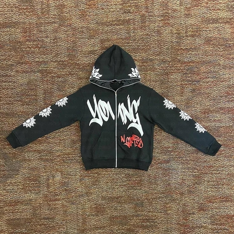 Grunge Zip Up Hoodies Street Clothing Letter Printed Long Sleeve Sportswear Gothic Punk Y2k Autumn Winter Womens Top 240813