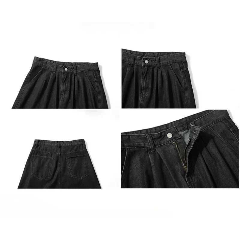 Summer Thin Baggy Denim Shorts Men Solid Color Casual Loose Blue Black Knee-length Wide Pants Male Short Jeans StreetwearX240914