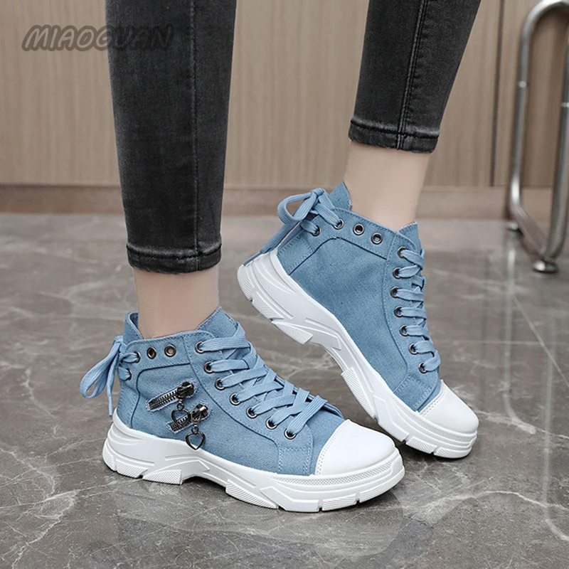 Denim Women New Casual for Ladies High Top Canvas Shoes Women's Lace Up Platform Sneakers atillas De Deporte 86e1 's Platm porte ad1a 86e0