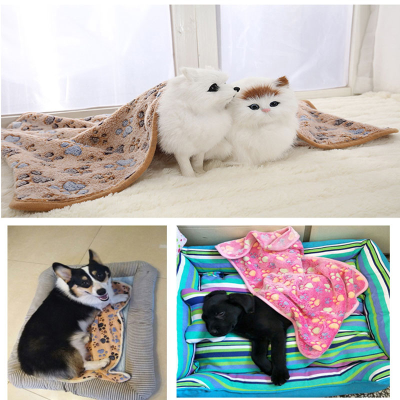 Fluffy Soft Pet Blanket Coral Fleece Dog Paw Bones Print Cute Pattern Dog Bed Warm And Breathable Cat Dog Blanket Pet Supplies