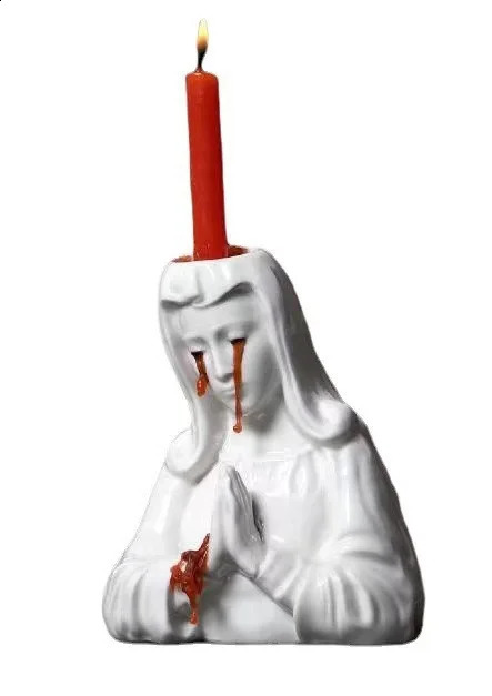 Halloween Decorations Weeping Mary Creative Candlestick Home Decoration Candle Holder Resin Crafts Ornaments 240904