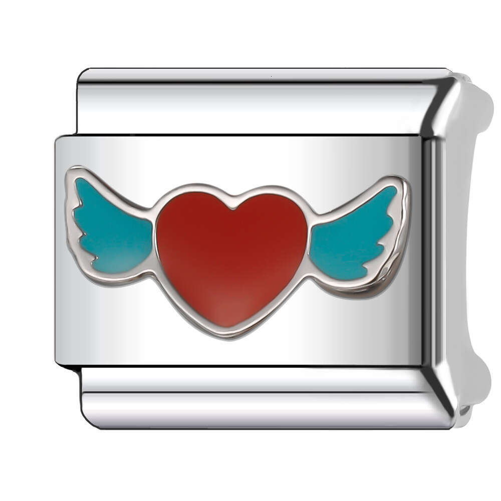 New Women's Gift Romantic Red Heart Angel Bead Italian Charms Links Bangle Beads Fit 9mm Stainless Steel Bracelet Making DIY For Women Fashion Je