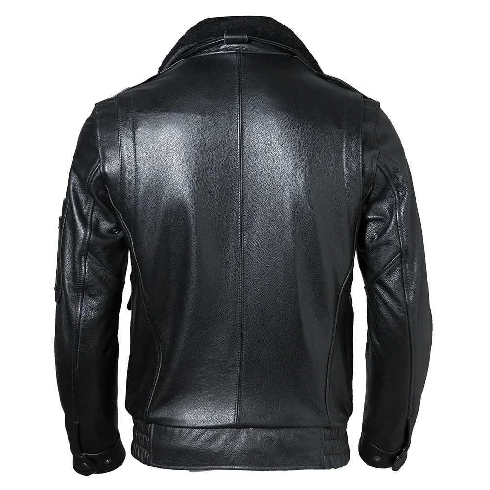 Mens Leather Jacket Quilted 100% Natural Cowboy and Fur Collar Flight Coat Pilot Clothing Winter Warmth Asian Size S-7XL M609 W240914