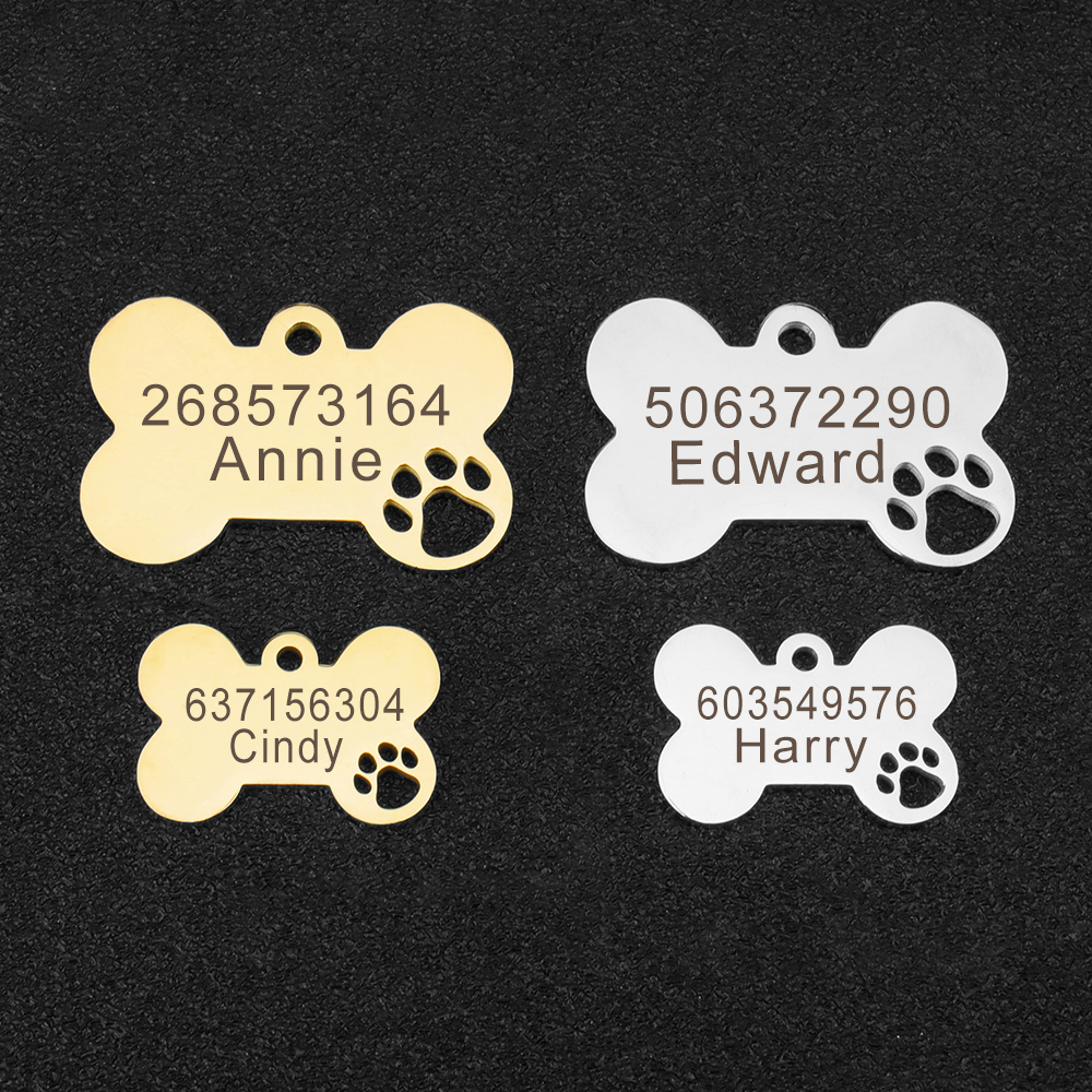 Bone Engraved Tag,Personalized Puppy Pet ID,Free Custom Stainless Steel Dog Tag Key Chain Pet Tag for Dog Pet DIY Craft Supplies