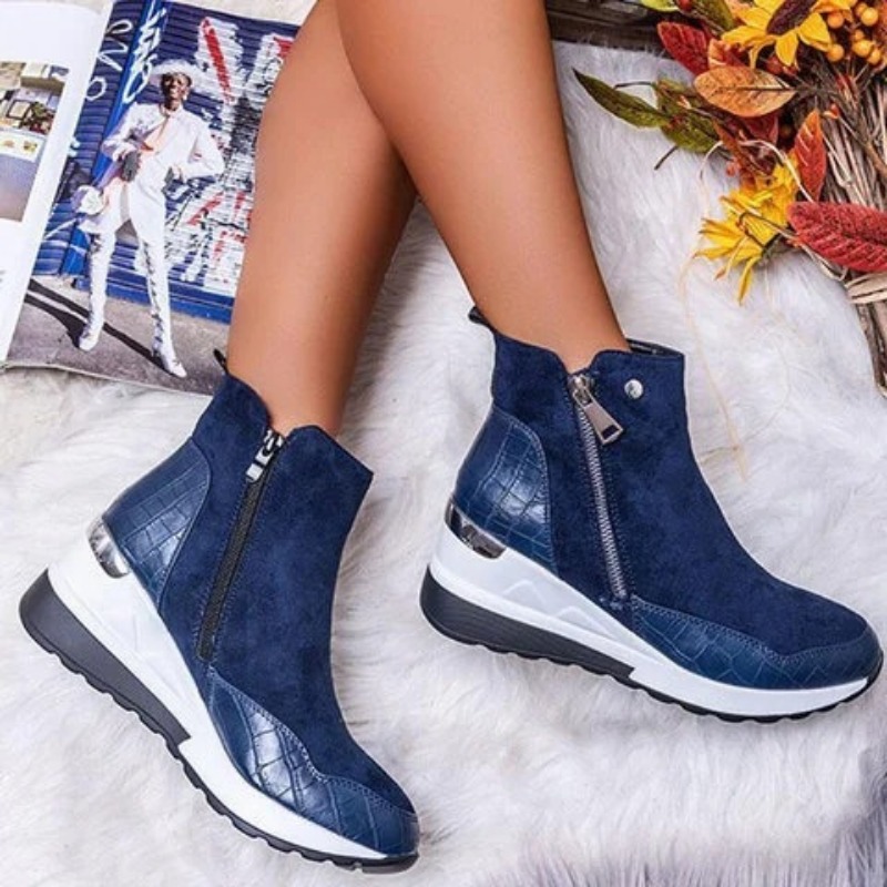 Autumn Winter New Low-top Vulcanized Thick-soled Wedge and Ankle Boots Zipper Sneakers Women Shoes Chaussure