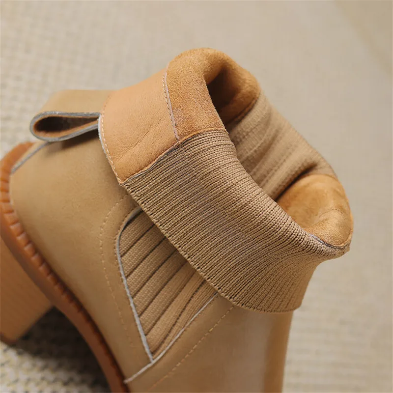 New Spring Autumn Split Leather Women Shoes Pointed Toe Short Boots for Women Chunky Heel High Heel Boots Versatile Ladies Shoes