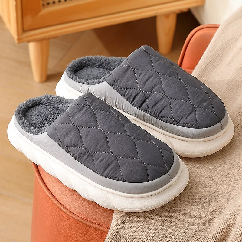 Shevalues Winter Men Slippers Warm Home Fur Slippers Women Indoor Bedroom Plush Slippers Thick Soled Non-slip Cotton Shoes 240914